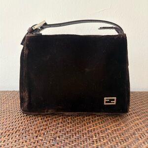 Fendi Dark Brown Velvet Bag with Silver Accent